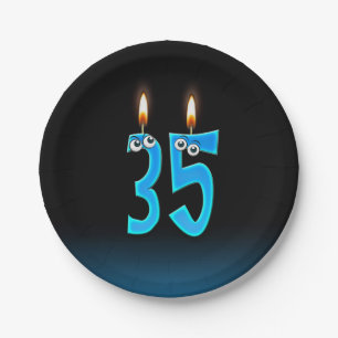35th Birthday with lit candle numbers Paper Plate