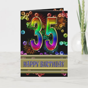 35th Birthday with rainbow bubbles and fireworks Card
