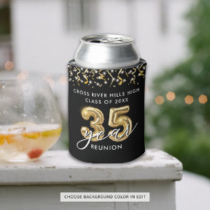 35th Class Reunion Black Gold Balloons Confetti Can Cooler