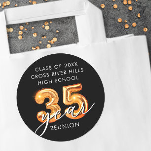 35th Class Reunion Black Orange Balloon Numbers Classic Round Sticker