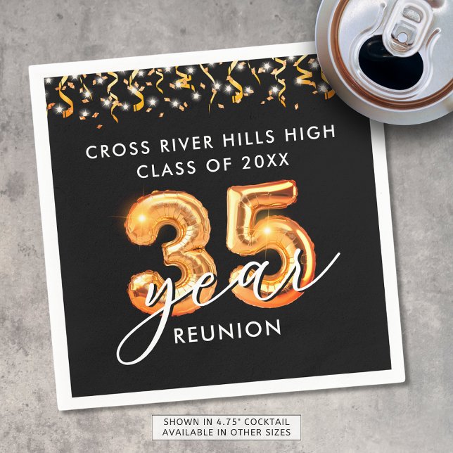 35th Class Reunion Black Orange Balloons Confetti Napkin (Creator Uploaded)