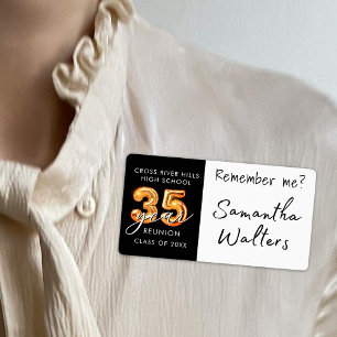 35th Class Reunion Black Orange Name Tag Remember
