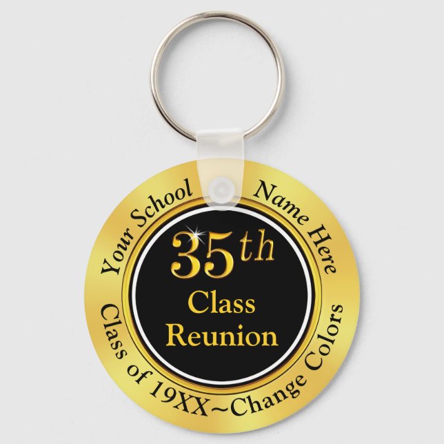 35th Class Reunion Gifts, Black and Gold Key Ring (Front)