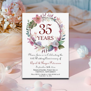 35th Coral Wedding Anniversary Floral Invitation