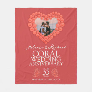 35th Coral Wedding Anniversary photo heart  Fleece Blanket