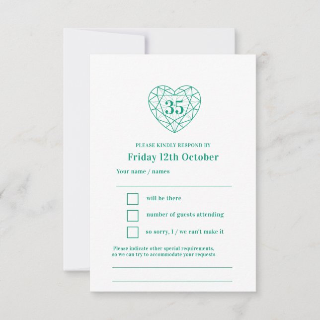 35th emerald green heart anniversary reply RSVP (Front)