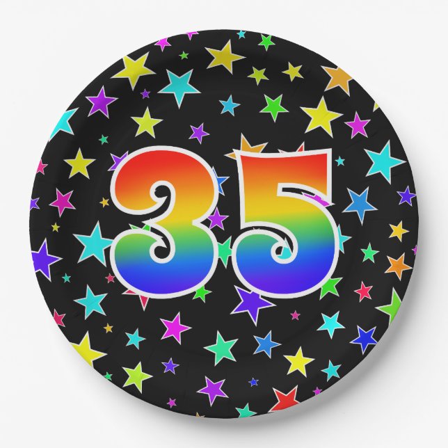 35th Event: Bold, Fun, Colourful Rainbow 35 Paper Plate (Front)