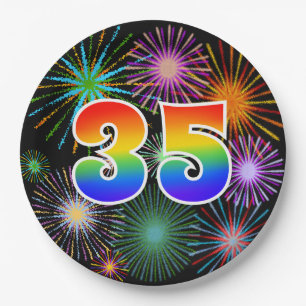 35th Event - Fun, Colourful, Bold, Rainbow 35 Paper Plate