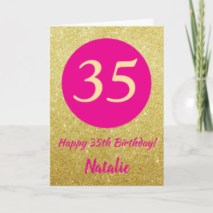 35th Happy Birthday Hot Pink and Gold Glitter Card