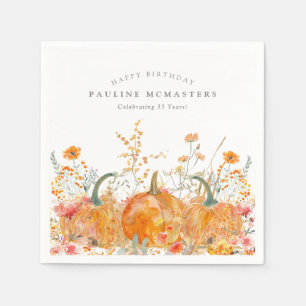 35th Happy Birthday Pumpkin Wildflower Custom Napkin