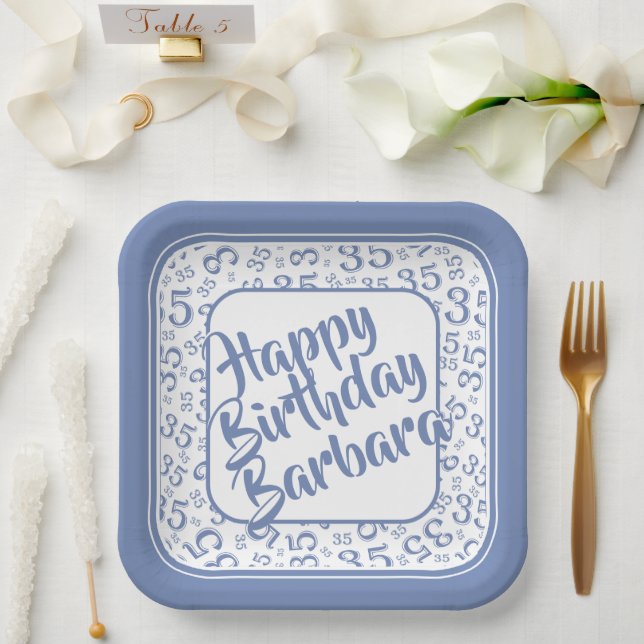 35th Party Random Number Pattern Blue/White Paper Plate (Wedding)