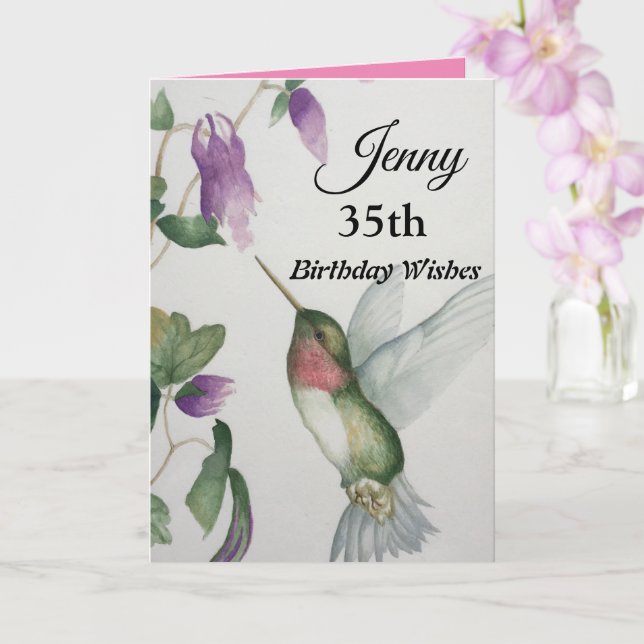 35th Pretty Hummingbird Happy Birthday Card (Orchid)