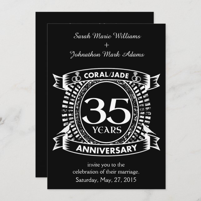 35th wedding anniversary Coral Jade crest Invitation (Front/Back)