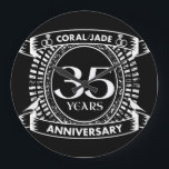 35th wedding anniversary Coral Jade crest Large Clock<br><div class="desc">A romantic design to celebrate your 35th year of marriage. If you would like any help customising this design please contact me, their is an ask this designer button, just below this text. This thirty fifth, 35 years wedding anniversary crest has the text coral / jade as that is the...</div>