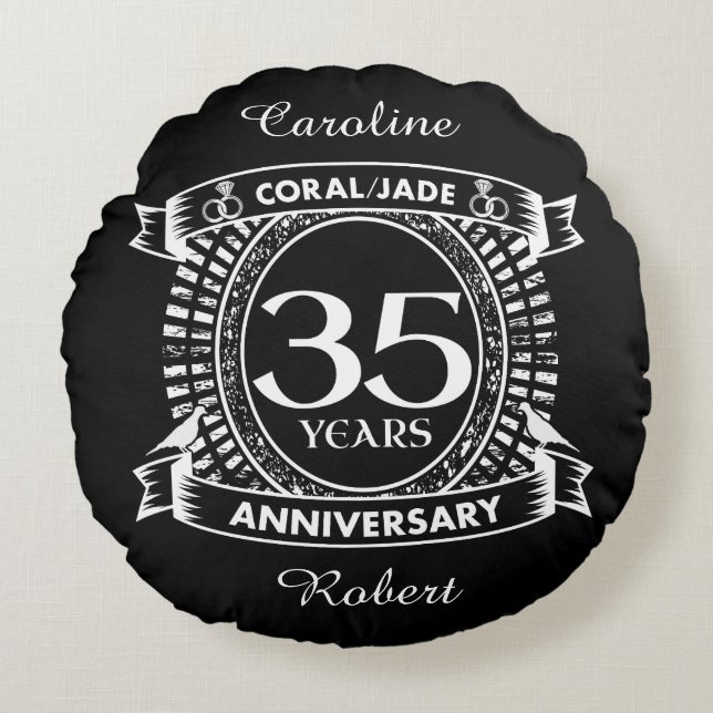 35th wedding anniversary Coral Jade crest Round Cushion (Front)