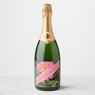 35th Wedding Anniversary Coral Rose Sparkling Wine Label