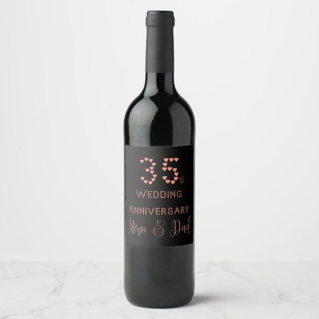 35th Wedding Anniversary Coral Wedding Parents Wine Label (Front)