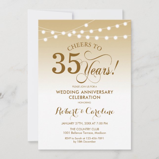 35th Wedding Anniversary - Gold White Invitation (Front)