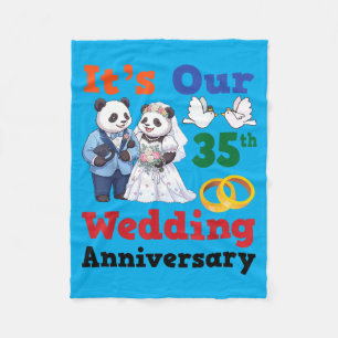 35th Wedding Anniversary Panda Couples Together Fleece Blanket