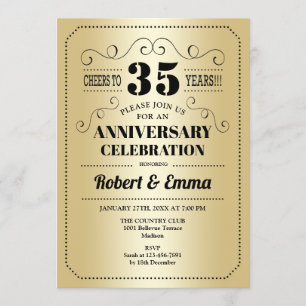35th Wedding Anniversary Party - Gold Black Invitation