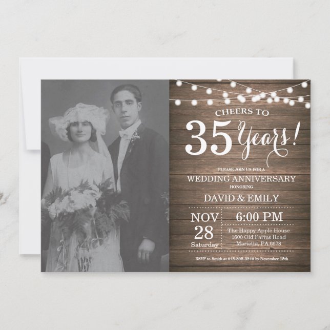 35th Wedding Anniversary Rustic Wood Invitation (Front)