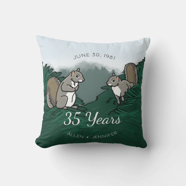 35th Wedding Anniversary Squirrels Cushion (Front)