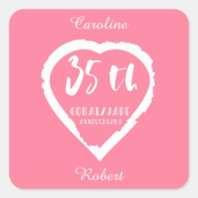 35th wedding anniversary traditional coral jade square sticker (Front)