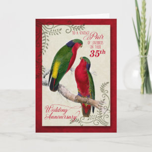 35th Wedding Anniversary Vintage Lorikeet Parrots Card