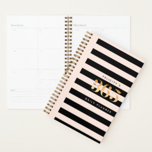 365 Daily Planner   Chic Gold, Pink & Black Stripe