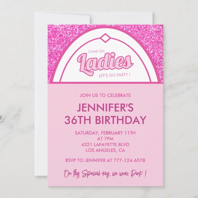 36 birthday invitation Feminine Glitter Pink (Front)