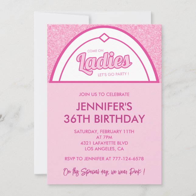 36 birthday invitation Sparkle Glitter Pink (Front)
