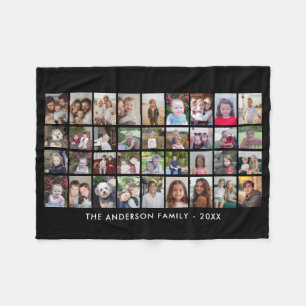 36 Photo Collage - 4 rows 9 columns - black Fleece Blanket