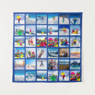 36 Photo Grid Collage Dark Blue Tapestry