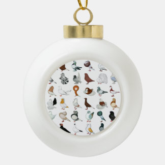 36 Pigeon Breeds Ceramic Ball Christmas Ornament