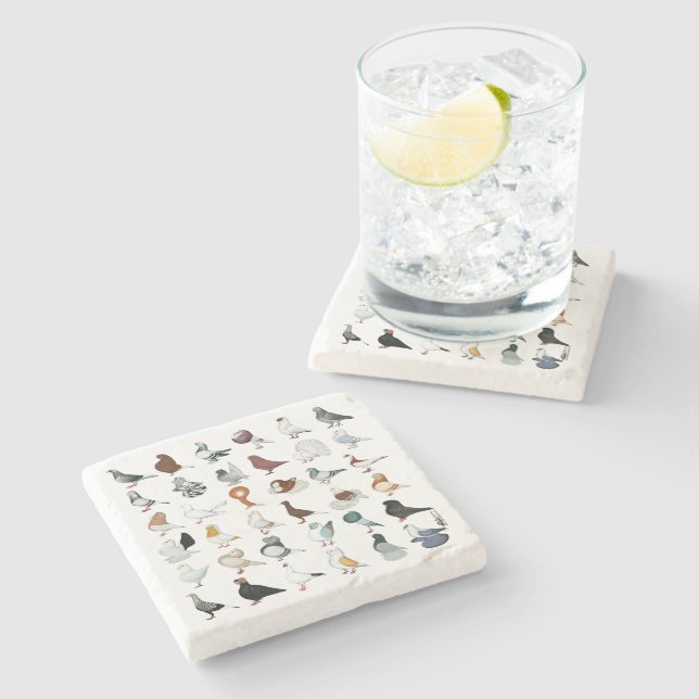 36 Pigeon Breeds Stone Coaster (Side)