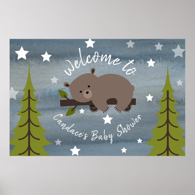 36" x 24" Sleepy Bear Baby Shower Poster (Front)