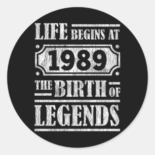 36 Year Old 1989 Birth Of Legend 36th Birthday Classic Round Sticker