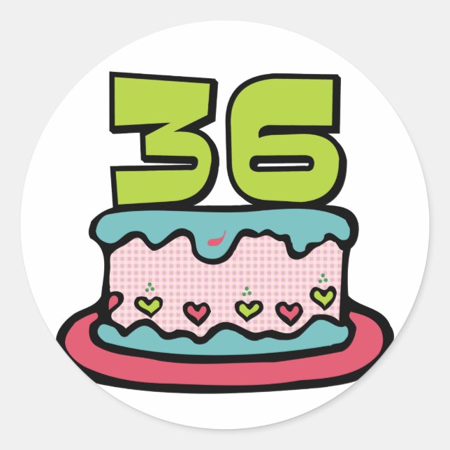 36 Year Old Birthday Cake Classic Round Sticker (Front)