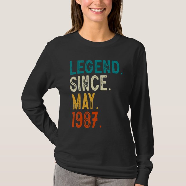 36 Year Old Legend Since May 1987 36th Birthday T-Shirt (Front)