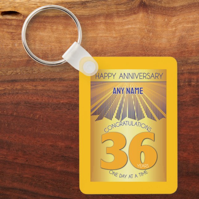 36 Year Sober Anniversary | Golden Ray 12 Step Key Ring (Front)