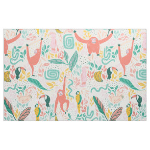 (36in) Jungle happy animals pattern bright colours Fabric