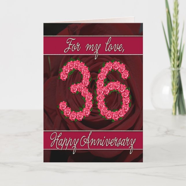 36th anniversary card with roses and leaves (Front)