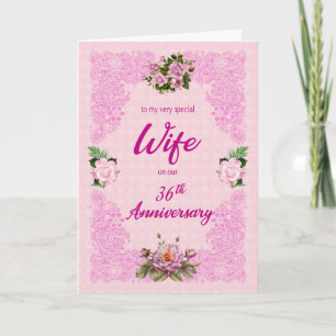 36th Anniversary for Wife with Pink Roses Card