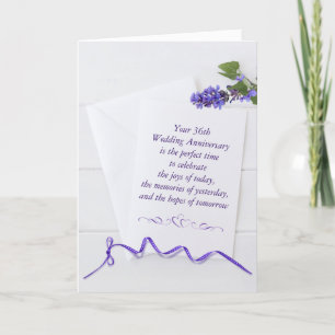 36th Anniversary Purple Flowers On White Wood Card