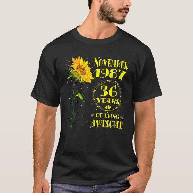 36th Birthday 36 Year Old Sunflower  Born November T-Shirt (Front)