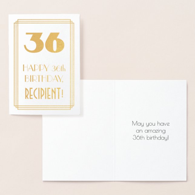 36th Birthday: Art Deco Inspired Look "36" & Name Foil Card (Display)