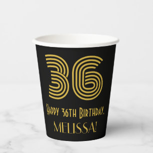 36th Birthday: Art Deco Inspired Look “36” & Name Paper Cups