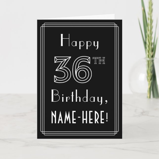 36th Birthday: Art Deco Style # 36 & Custom Name Card (Front)