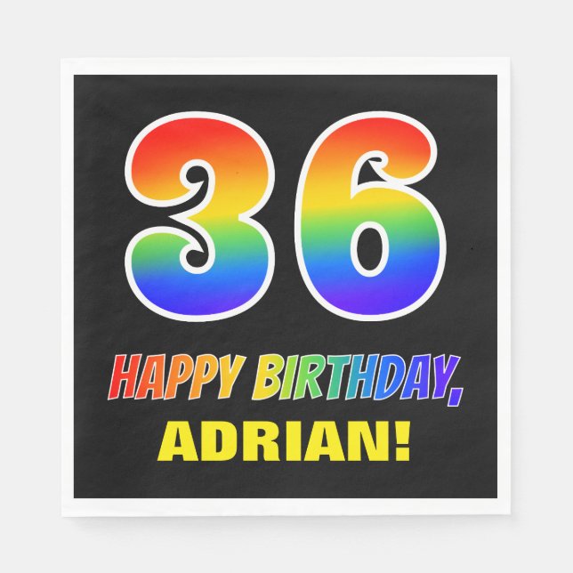 36th Birthday: Bold, Fun, Simple, Rainbow 36 Napkin (Front)