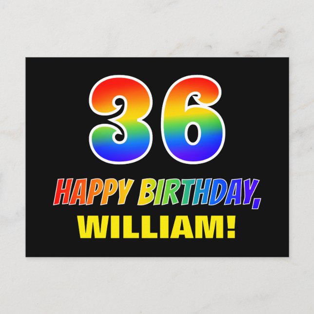 36th Birthday: Bold, Fun, Simple, Rainbow 36 Postcard (Front)